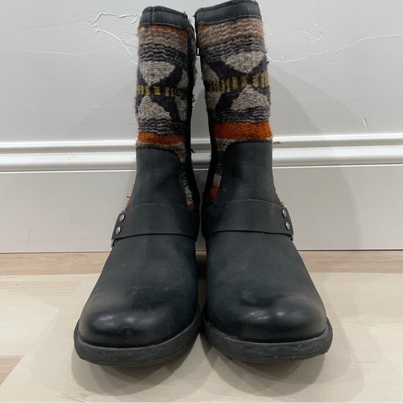 Born Panarea Women's 8 Southwestern Wool Black Leather Zip Up Aztec Heel Boot - Picture 4 of 13